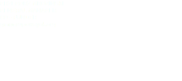 GRZEGORZ MROZINSKI GENERAL MANAGER CO - FUNDER gm@grupowayak.org Experience in incentive travel since 2000. Latin America Incentive Travel Expert. Executive coordinator of worldwide MICE projects. Participating and implementing sustainable and CSR projects in Latin America. In free time profesional cave diver and scuba instructor.